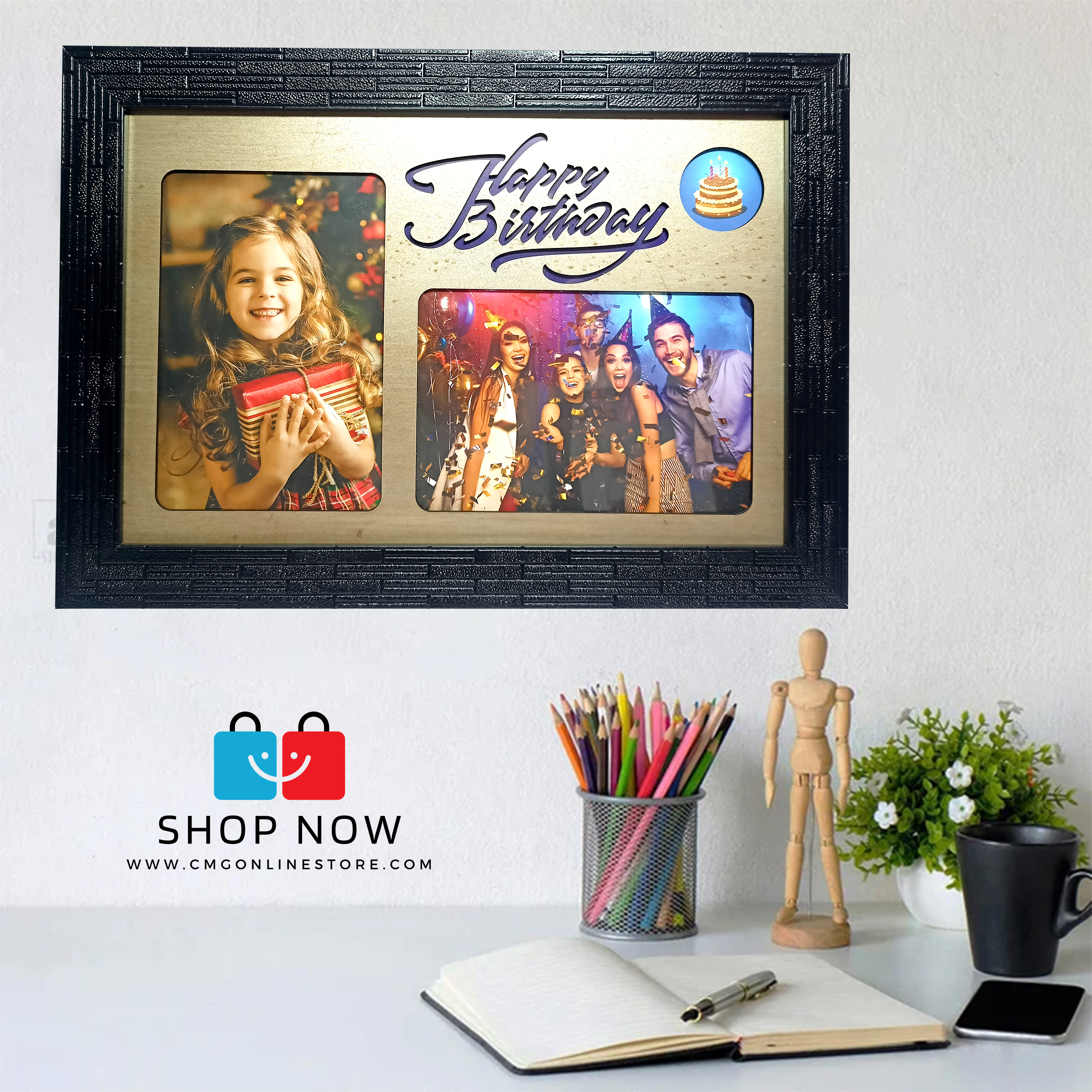 CMG Happy Birthday Engraved Wooden Photo Frame for Table Wall -Birthday-  Anniversary- Valentine Gifts – Gifting Store